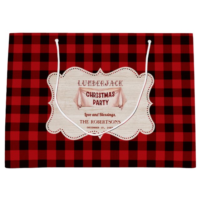 Lumberjack Christmas Party Red Buffalo Wood Large Gift Bag (Front)