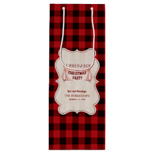 Lumberjack Christmas Party Red Buffalo Wood Wine Gift Bag