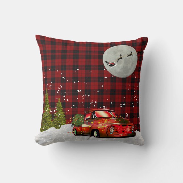 Lumberjack Christmas Truck Buffalo Plaid Decor Cushion (Front)