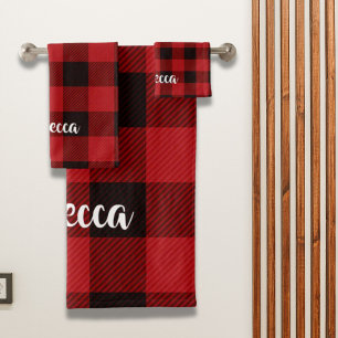 Lumberjack Country Christmas Red buffalo plaid Bath Towel Set