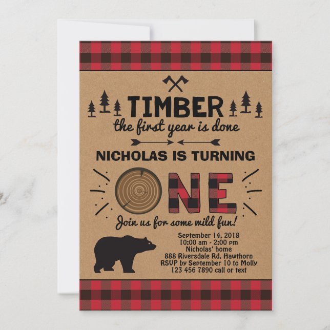 Lumberjack First Birthday Invitation (Front)