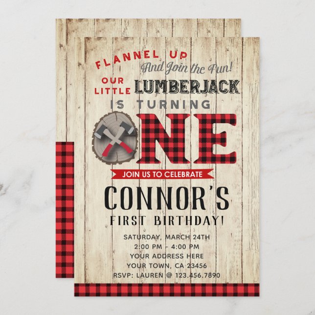 Lumberjack First Birthday Invitation (Front/Back)