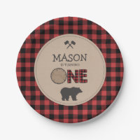 Lumberjack First Birthday Paper Plates Red Plaid