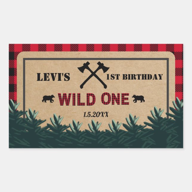 Lumberjack First Birthday, Wild One Rectangular Sticker (Front)