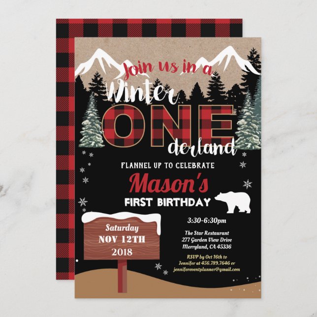 Lumberjack first birthday winter Onederland boy Invitation (Front/Back)