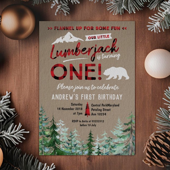 Lumberjack First Birthday Woodland Invitation (Creator Uploaded)