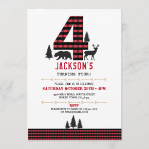 Lumberjack Flannel 4th 4 Birthday Party Invitation