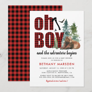 Lumberjack Flannel Bear Boy Baby Shower Invitation