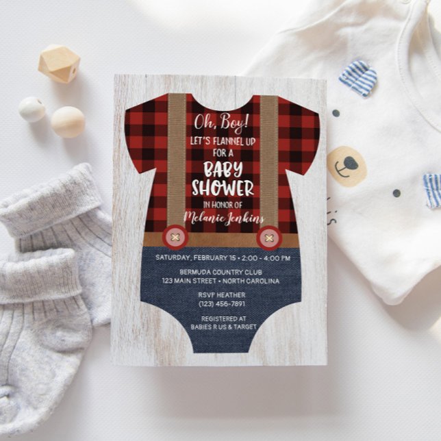 Lumberjack Flannel Boy Baby Shower Invitation (Creator Uploaded)