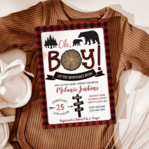 Lumberjack Flannel Boy Baby Shower Invitation Bear