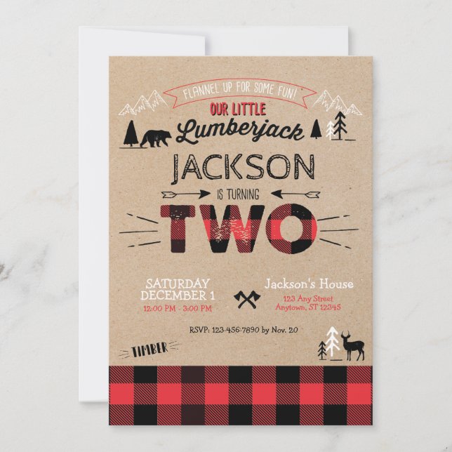 Lumberjack Flannel Second Birthday Invitation (Front)