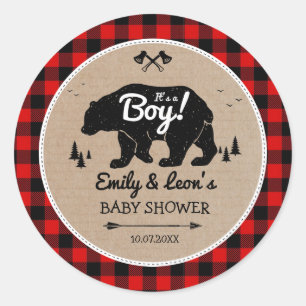 Lumberjack Forest Bear Adventure Boy Baby Shower Classic Round Sticker