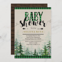 Lumberjack Green Plaid Boy Baby Shower Invitation