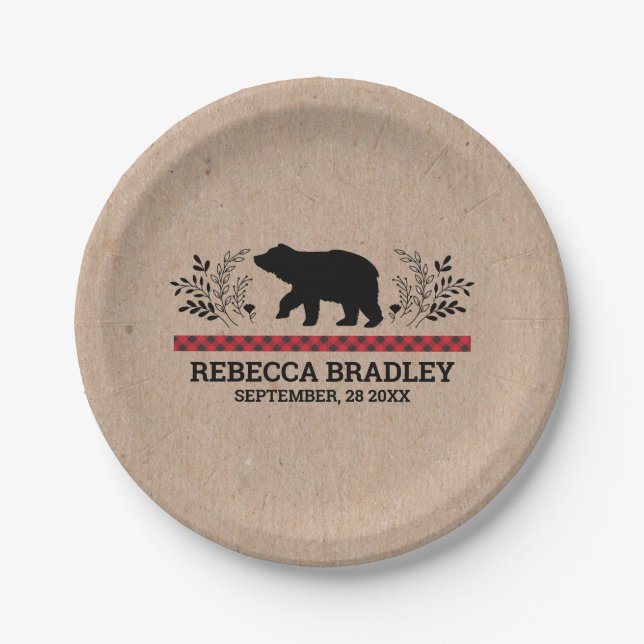 Lumberjack Kraft Bear Baby Shower Plate (Front)