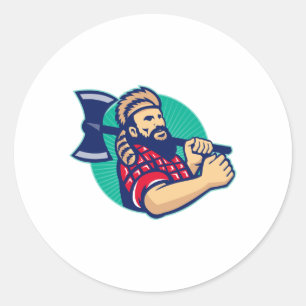 Lumberjack Logger With Axe Retro Classic Round Sticker