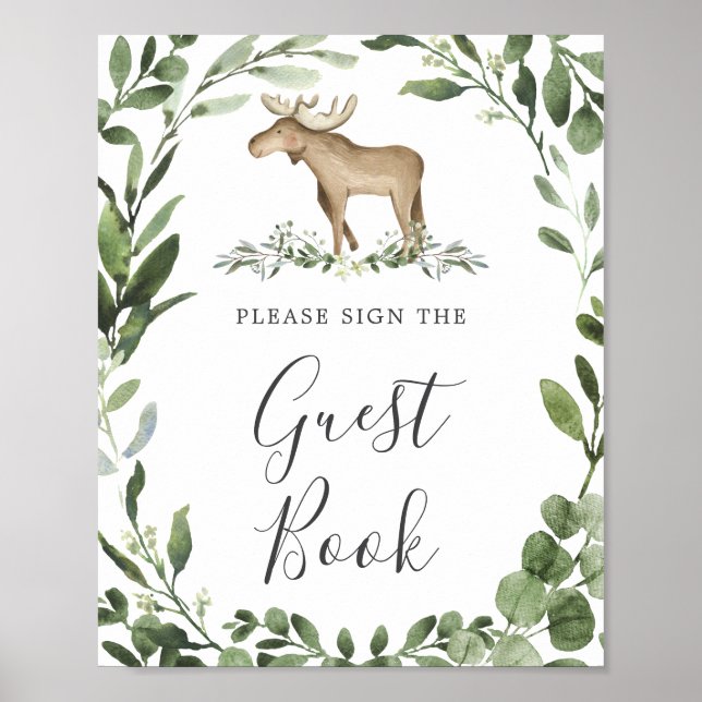 Lumberjack Moose Baby Shower Guestbook Sign (Front)