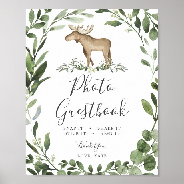Lumberjack Moose Baby Shower Photo Guestbook Sign (Front)