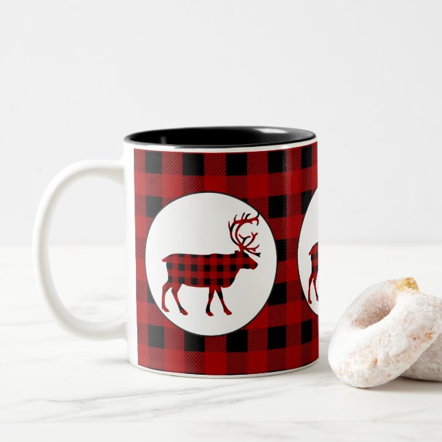 Lumberjack pattern Country moose coffee mug (With Donut)