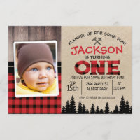 Lumberjack Photo 1st Birthday Invitation
