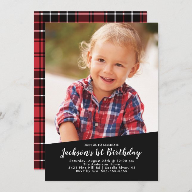 Lumberjack Photo Birthday Invitation (Front/Back)