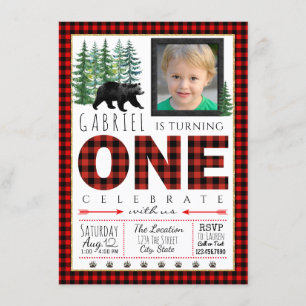 Lumberjack Photo First Birthday Party Invitation