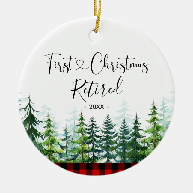 Lumberjack Pine Tree Retired First Christmas Ceramic Ornament (Front)