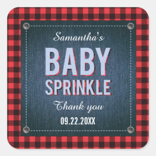 Lumberjack Plaid and Jean Baby Shower Sticker