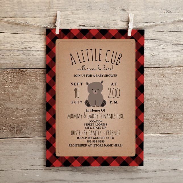 Lumberjack Plaid Bear Cub Baby Shower Invitation (Creator Uploaded)