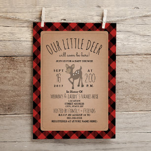 Lumberjack Plaid Deer Baby Shower Invitation