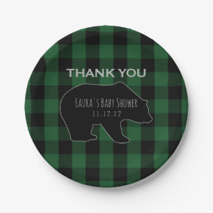 Lumberjack Plaid Green   Woodland Boy Baby Shower Paper Plate