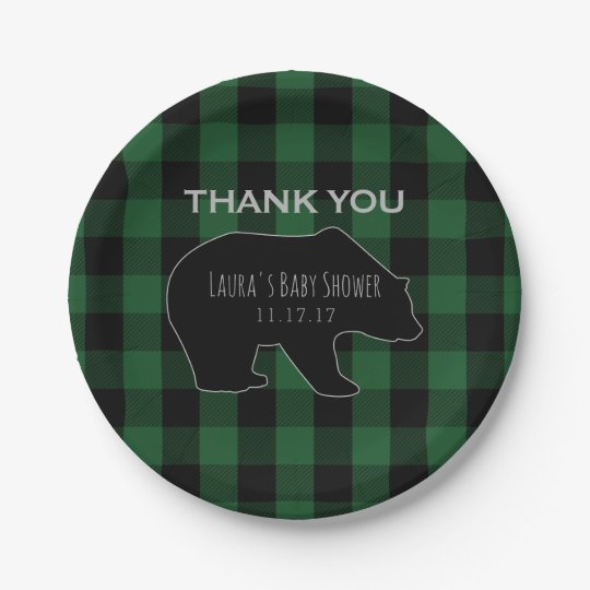 Lumberjack Plaid Green | Woodland Boy Baby Shower Paper Plate