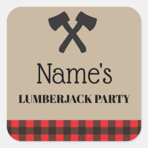 Lumberjack Plaid Red Label Birthday Party Stickers