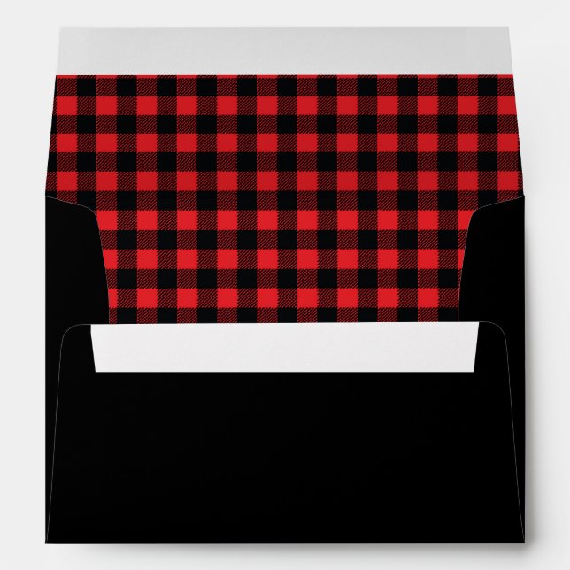 lumberjack plaid rustic red black invitation envelope (Back (Bottom))