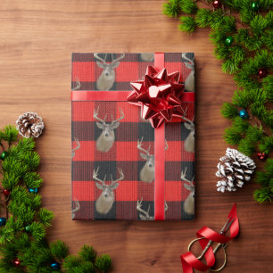 lumberjack plaid with big buck deer head wrapping paper