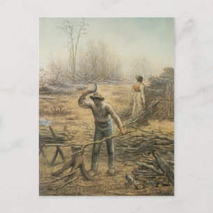 Lumberjack preparing firewood by Jean Millet Postcard