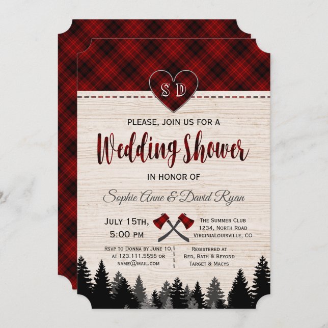 Lumberjack Red Buffalo Barn Wedding Couple Shower Invitation (Front/Back)