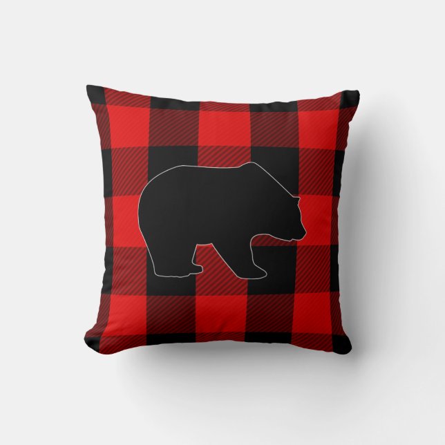Lumberjack Red Buffalo Check | Bear Silhouette Cushion (Front)