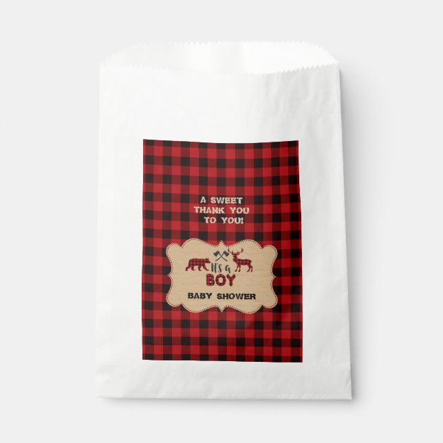 Lumberjack Red Buffalo Little Hunter Baby Shower Favour Bag (Front)