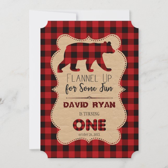 Lumberjack Red Buffalo Plaid Birthday ONE Invite (Front)