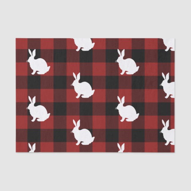 Lumberjack Red Buffalo Plaid Rabbit Pattern Holid Tissue Paper (Front)