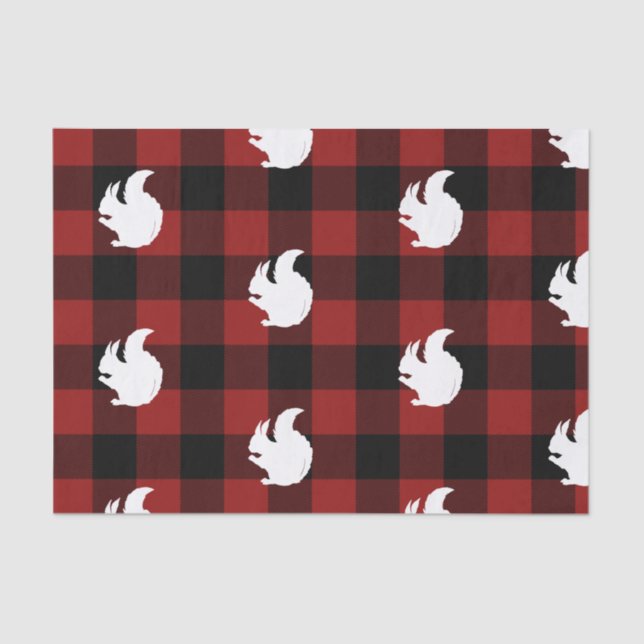 Lumberjack Red Buffalo Plaid Squirrel Pattern Holi Tissue Paper (Front)