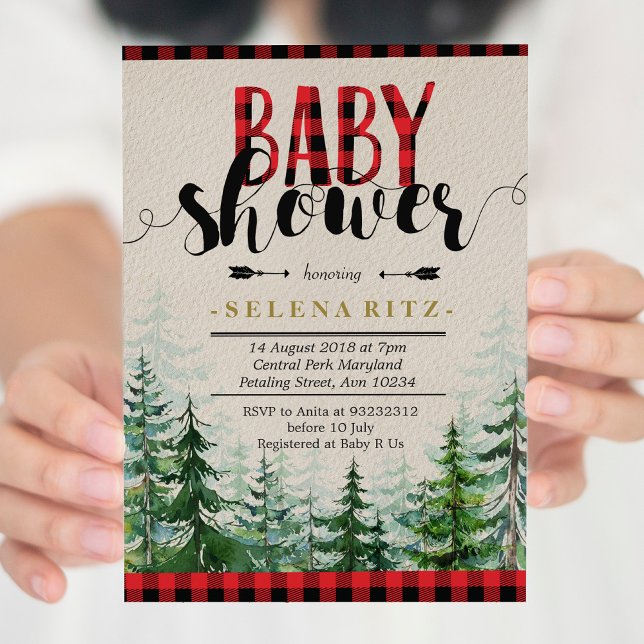 Lumberjack Red Plaid Boy Baby Shower Invitation (Creator Uploaded)