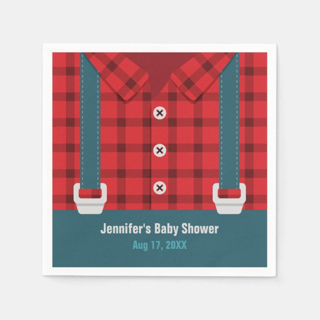Lumberjack Red Plaid Denim Baby Shower Napkins (Front)