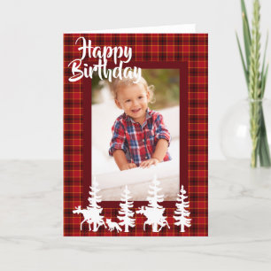 Lumberjack red plaid pattern birthday photo card