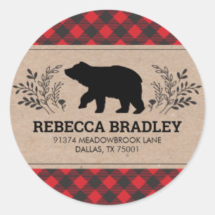 Lumberjack Rustic Buffalo Plaid Return Addres Classic Round Sticker