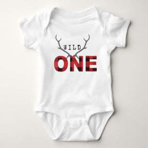Lumberjack Rustic Wild One   First Birthday Baby Bodysuit