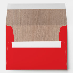 lumberjack rustic woodgrain lined red invitation envelopes