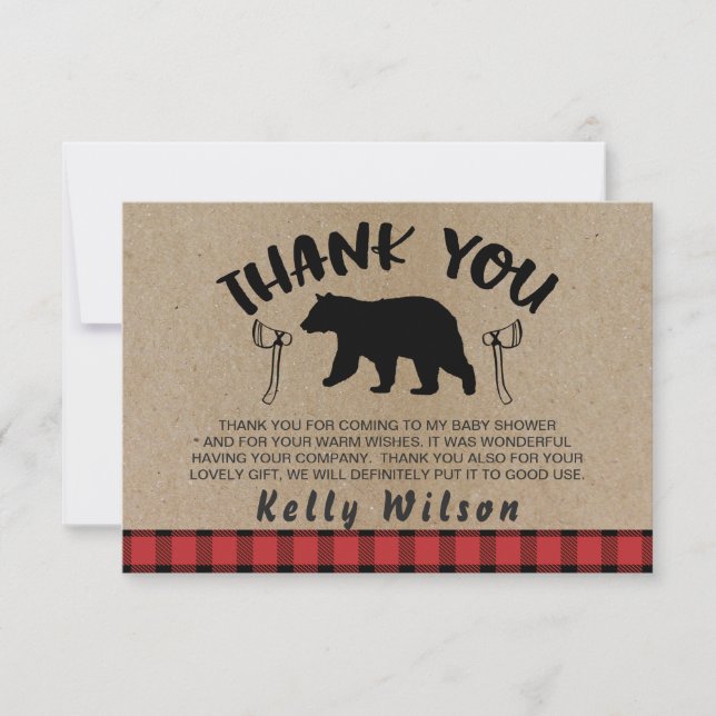 Lumberjack Theme Baby Shower Thank You Card (Front)