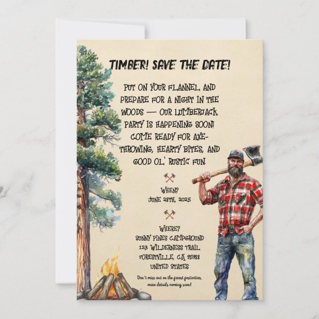 Lumberjack Themed Party Invitation  (Front)