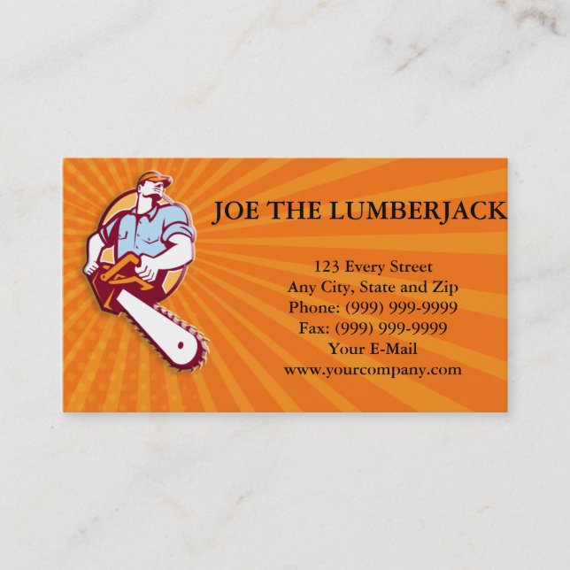 Lumberjack Tree Surgeon Arborist Chainsaw Retro Business Card (Front)